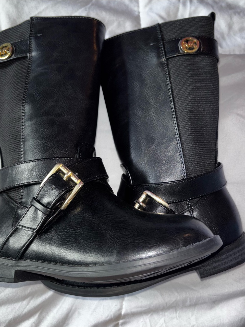 Toddler Girl’s Michael Kors Black Knee High Riding Boots with Gold Accents - Picture 4 of 7